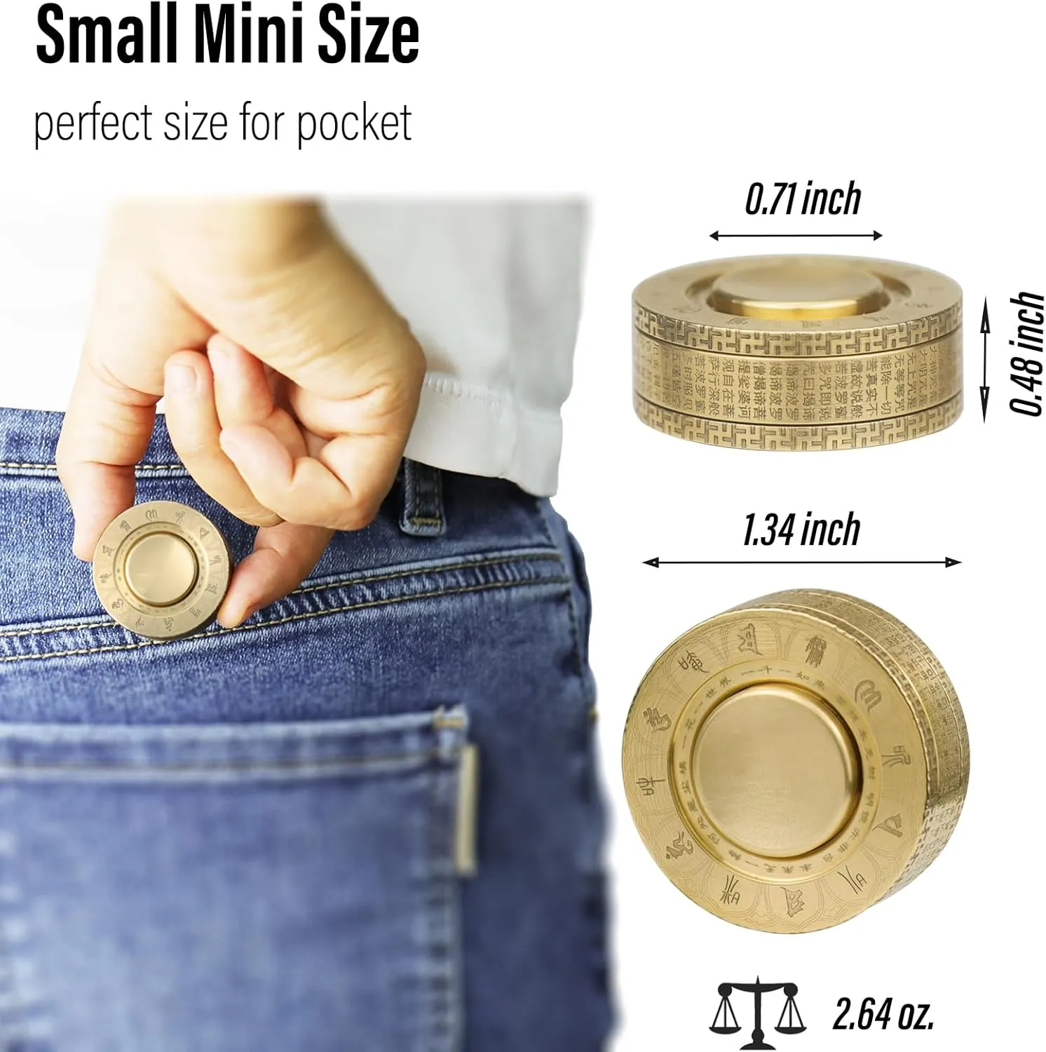 Metal Magnetic Paragraph Slider Fidget Spinner Toys for Adults$ Mini Small Magnet Fidget Ring$ Heavy Brass Haptic Block$ Premium bomb Silent Bearing (Buddha) FREELOVE 