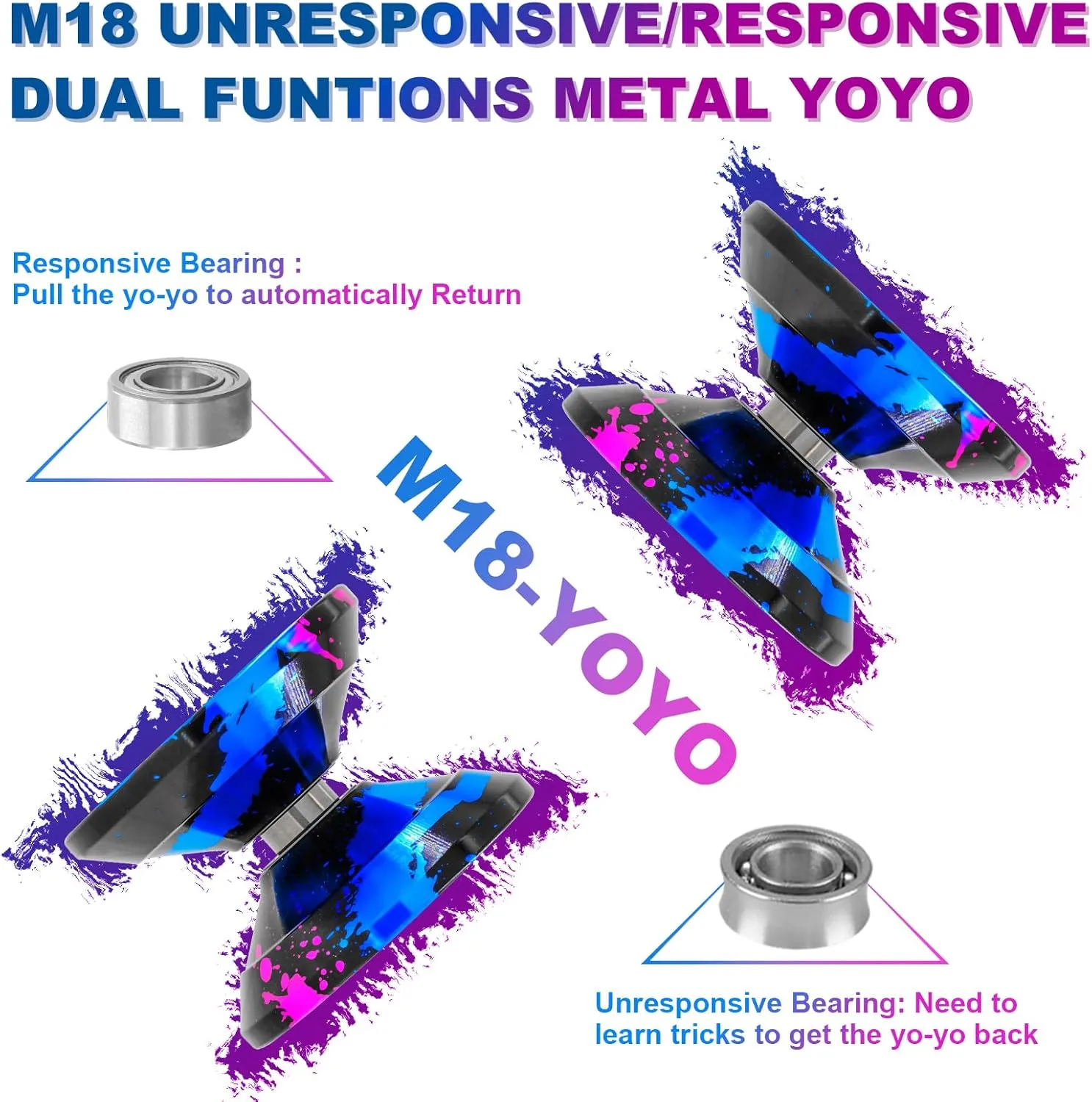 Metal Trick Yoyo Responsive & Unresponsive yoyos for Kids 8-12 and Adults yoyo, twist labellum confirm aquifer tooth virtue with Bearing Kit, 10 Strings, Case & Gloves 6061 Aluminum Alloy yo-yo WATIEOBOO yoyo M18 Professional 