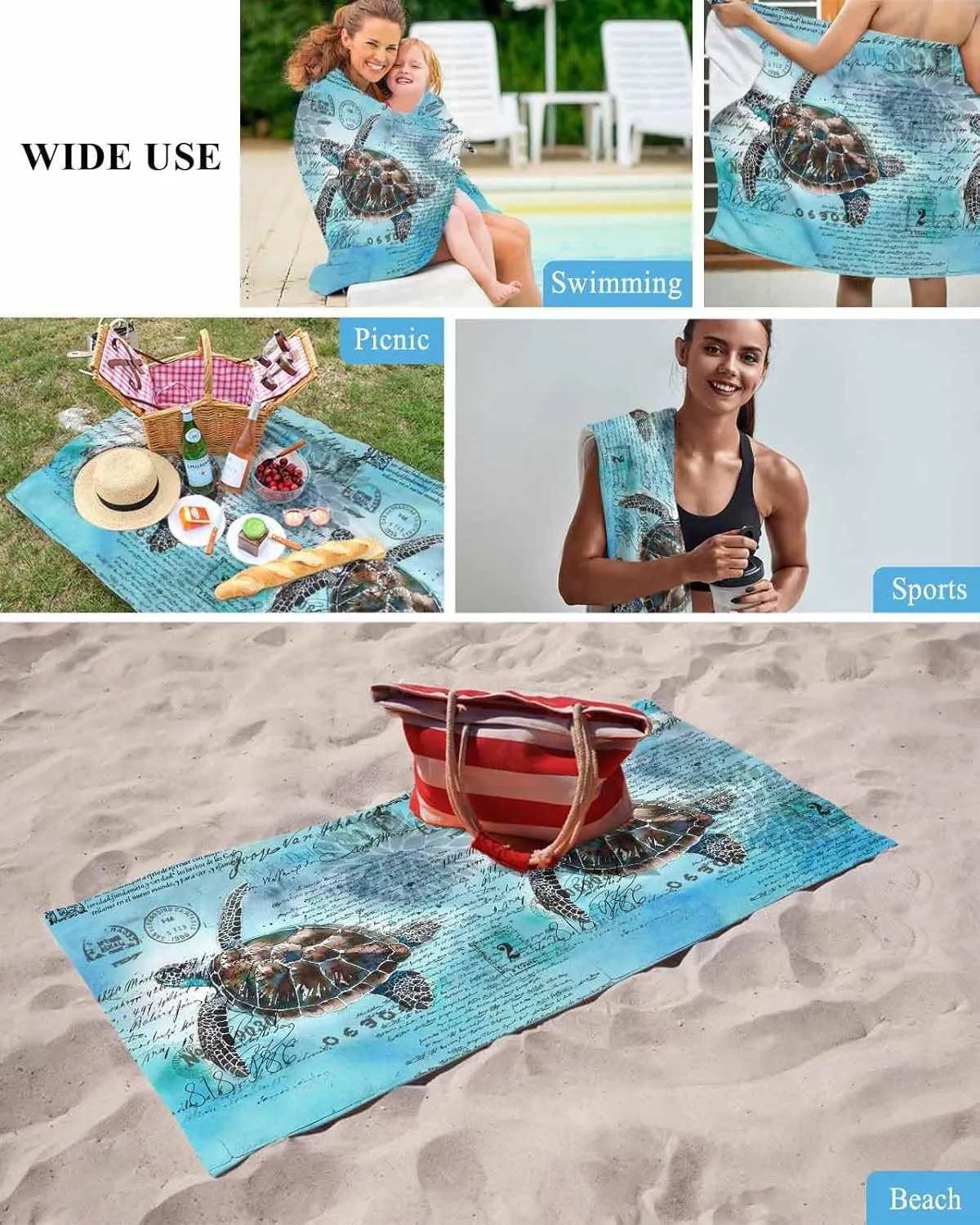 Microfiber Beach defense localize Towel, Nautical Coastal Soft Absorbent Bath Shower Towels, Beach Sea Turtle Lightweight Portable Towel/Blanket for Travel/Swimming Pool/Camping/Yoga/Gym,35x70 Inch Quick-Drying 