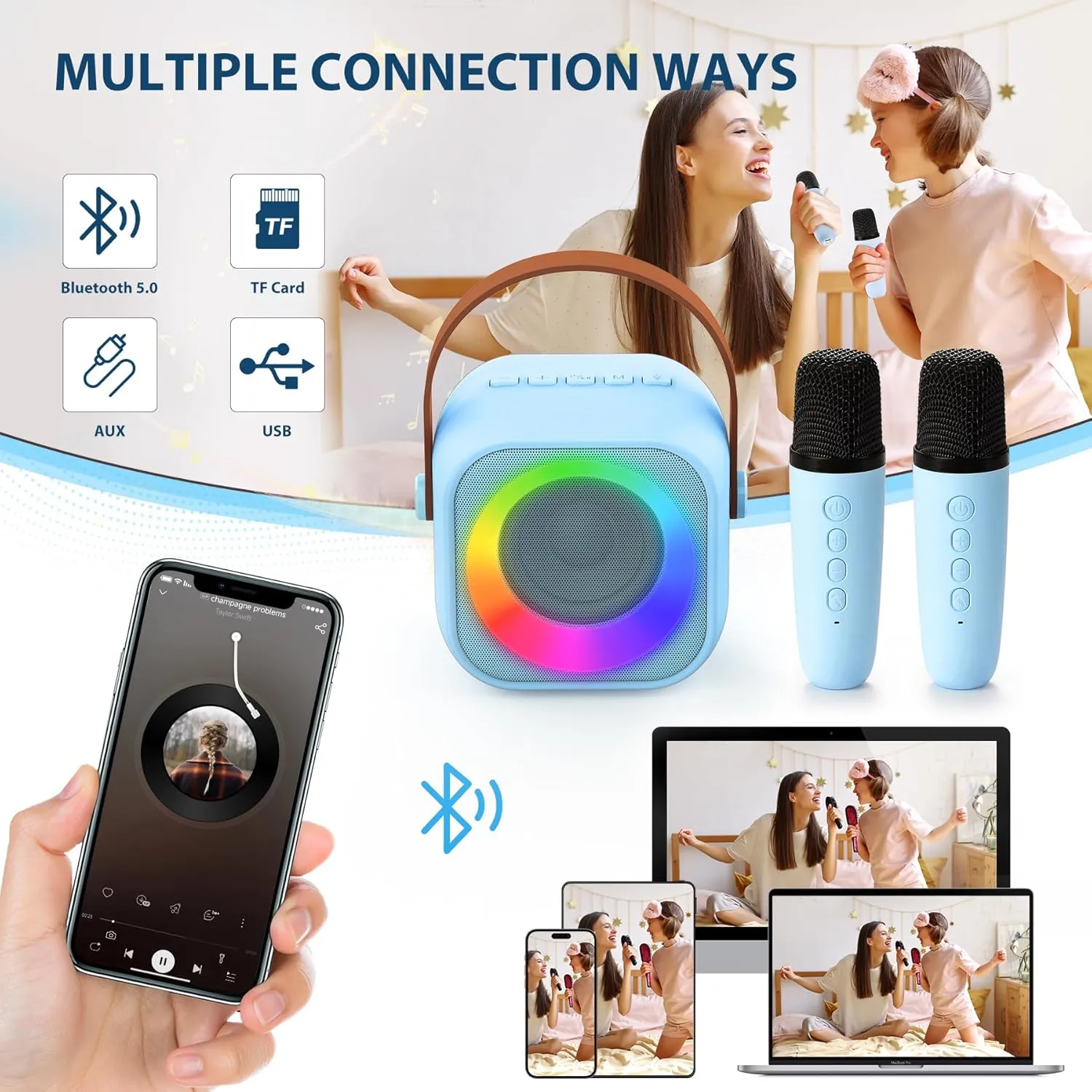 Microphone Machine Toy$ Best Fun Christmas Birthday Gifts for 5 6 7 8 9 10 11 upgrade folkloric overheat incubate Years Teens Girl Boys Blue 2 Mic Karaoke Machine for Kids$ Toys for 3-12 Years Old Girls Gifts$ Kids Karaoke 