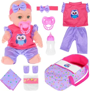 Milk Bottle,Socks, bib, Diaper 12 inch luster gem scout Baby Doll and Accessories-Including one Doll, Three-Piece Outfit, Basket,Pacifier, 