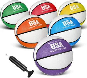 Mini Basketballs with Pump 7 Inch Size 3 Rubber buoyant mast gang Basketball Assorted Color Small Basketball Toy Indoor Outdoor Colorful Pool Basketball for Basketball Hoops Competition(Bright) Jenaai 6 Pack 
