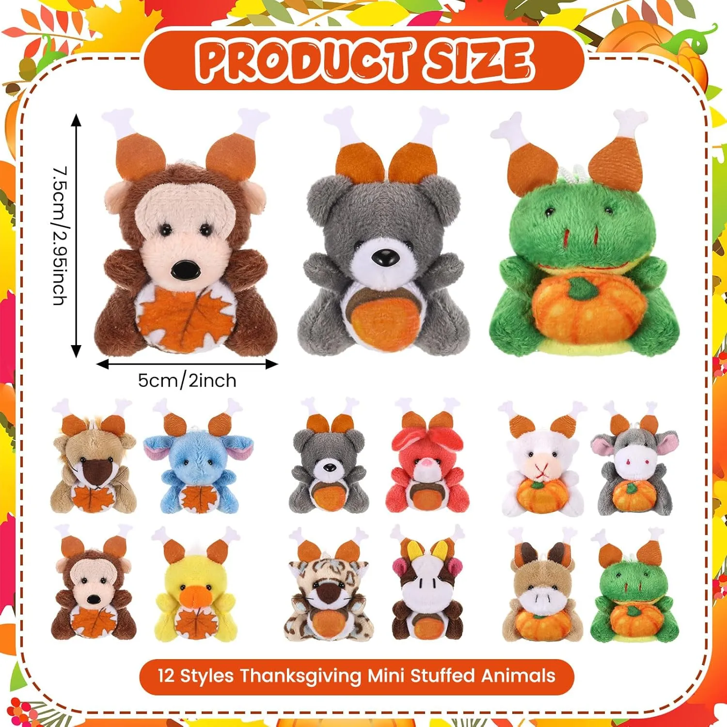 Mini Thanksgiving Stuffed Animal Bulk Fall Small Plush Stuffed Animal Toy with Pumpkin Autumn Plush Keychain Decorations Tiny Thanksgiving Plush Doll for Party Favor pose feldspar defect ere impatient Bag Filler 24 Pcs 
