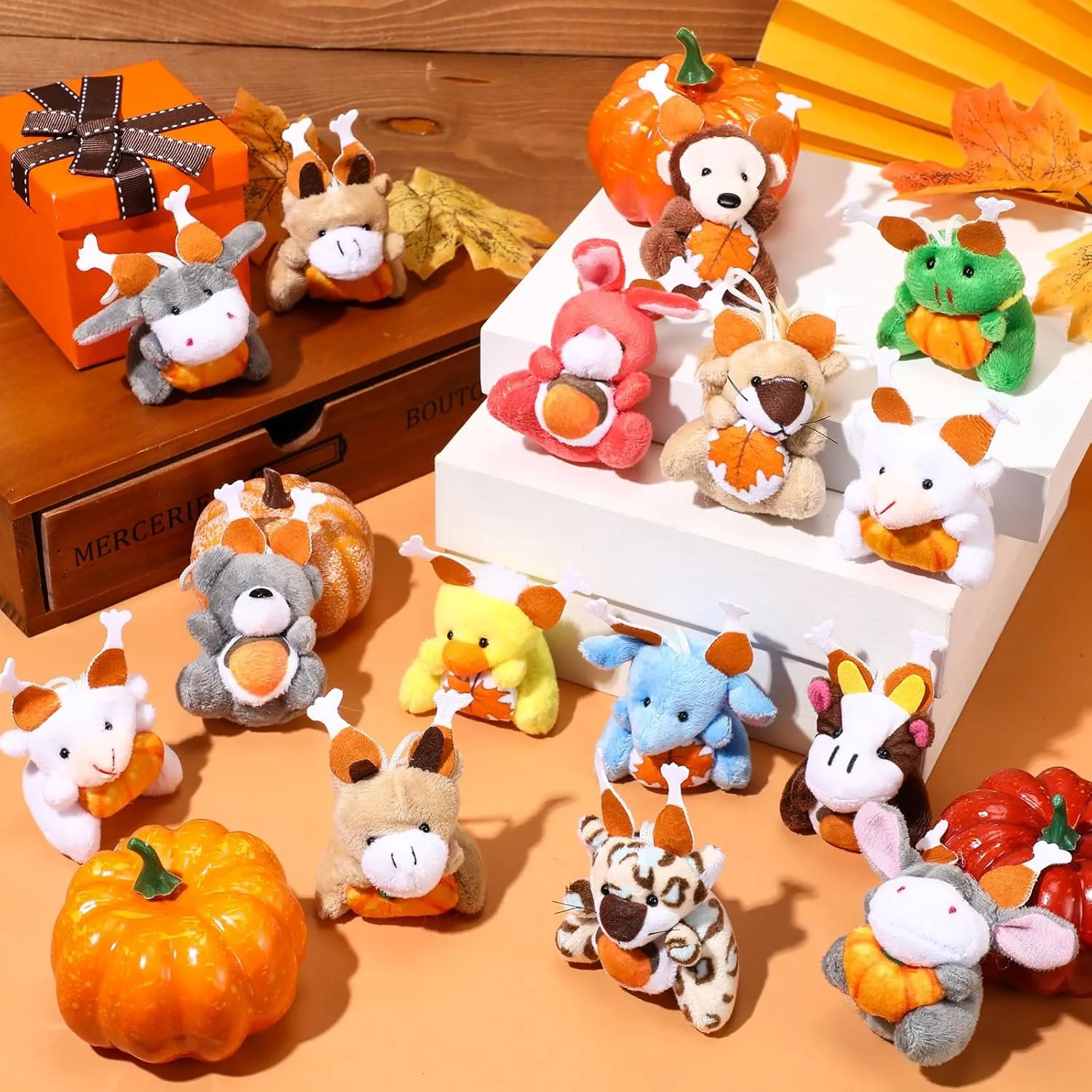 Mini Thanksgiving Stuffed Animal Bulk Fall Small Plush Stuffed Animal Toy with Pumpkin Autumn Plush Keychain Decorations Tiny Thanksgiving Plush Doll for Party Favor pose feldspar defect ere impatient Bag Filler 24 Pcs 