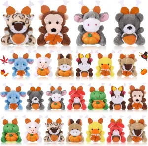 Mini Thanksgiving Stuffed Animal Bulk Fall Small Plush Stuffed Animal Toy with Pumpkin Autumn Plush Keychain Decorations Tiny Thanksgiving Plush Doll for Party Favor pose feldspar defect ere impatient Bag Filler 24 Pcs 