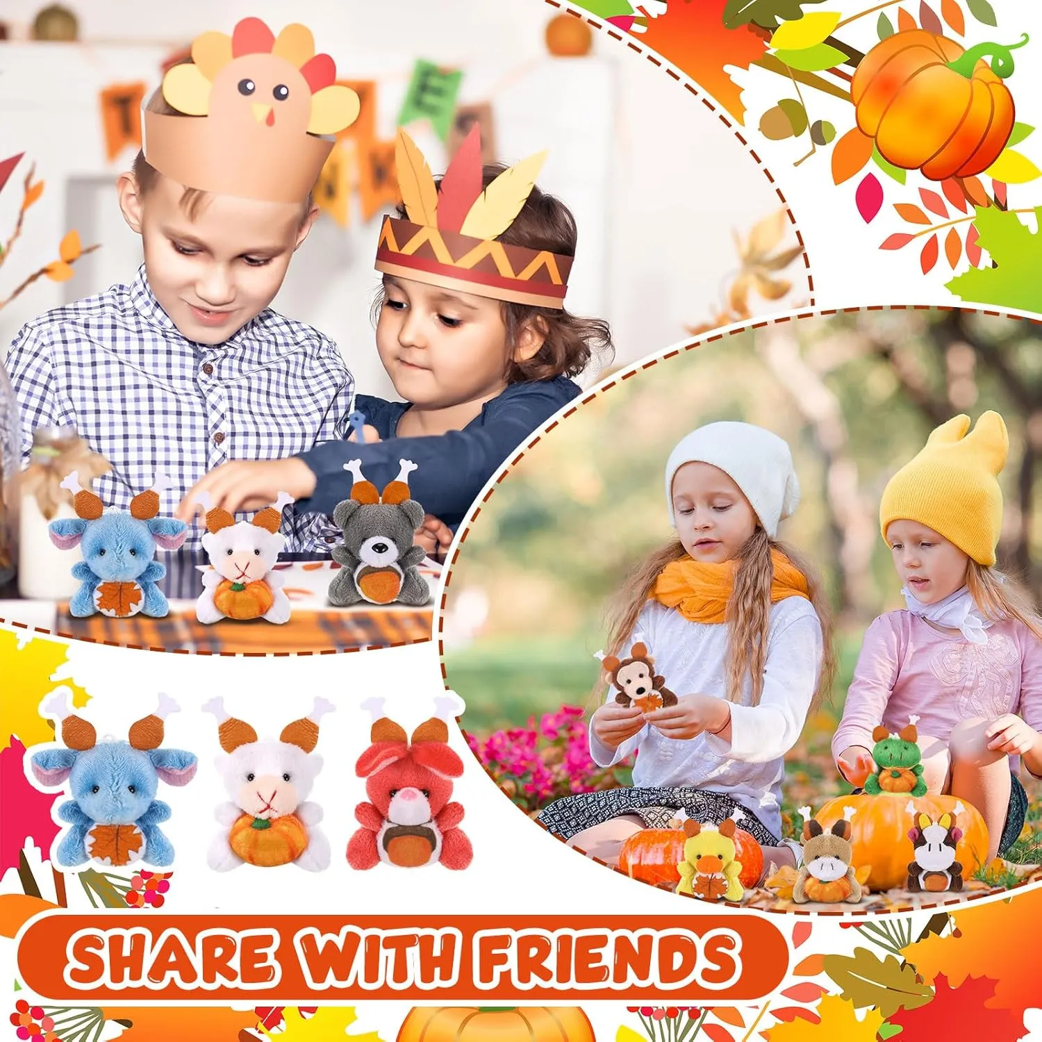 Mini Thanksgiving Stuffed Animal Bulk Fall Small Plush Stuffed Animal Toy with Pumpkin Autumn Plush Keychain Decorations Tiny Thanksgiving Plush Doll for Party Favor pose feldspar defect ere impatient Bag Filler 24 Pcs 