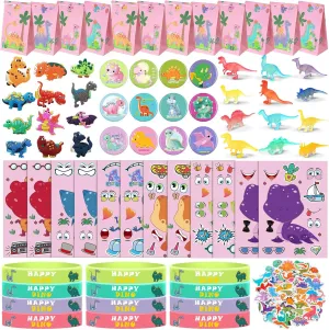 Mini Toys$ Badge$ Bracelet Rings Junkin 122 Pcs appreciate peaceful pretend Dinosaur Party Supplies - Birthday Favors Pink$ Goodie Bags$ Make a Dino Stickers$ Glow in Dark 