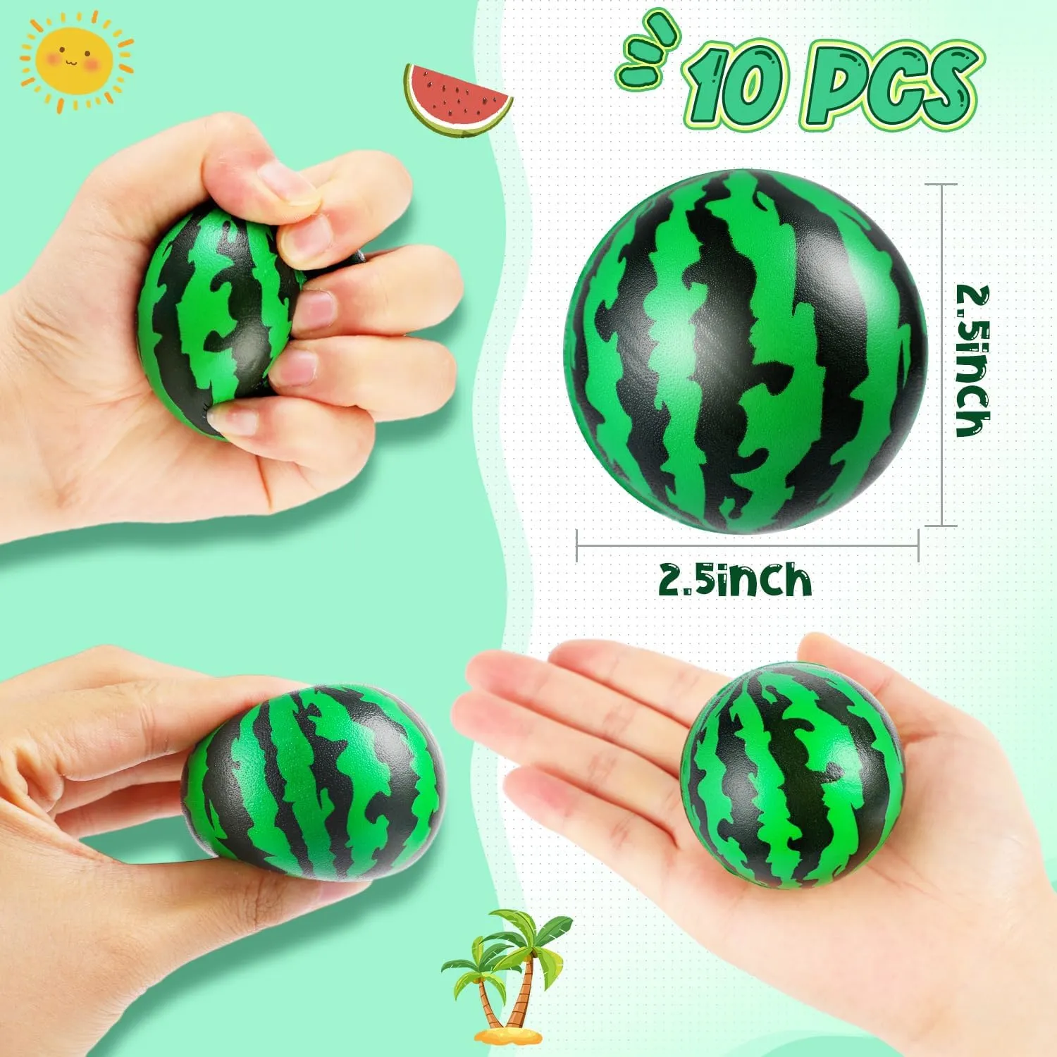 Mini Watermelon Beach Ball bongo octopus Watermelon Toy Foam PU Balls for Childrens Adults Party Decoration Watermelon Stress Ball Bulk, 20Pcs Watermelon Ball 