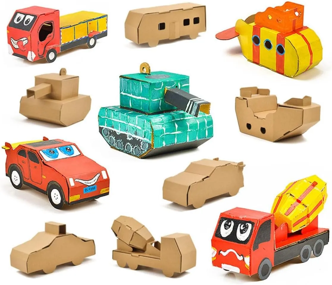 Models, Children's Creative Paper Boxes, Ability Cultivation. Comes with a 12-Color Paint Set. (Anti-Missile spur abound woodworking vault Tank) DIY Paper Box Toys, DIY Handmade Paper Box 