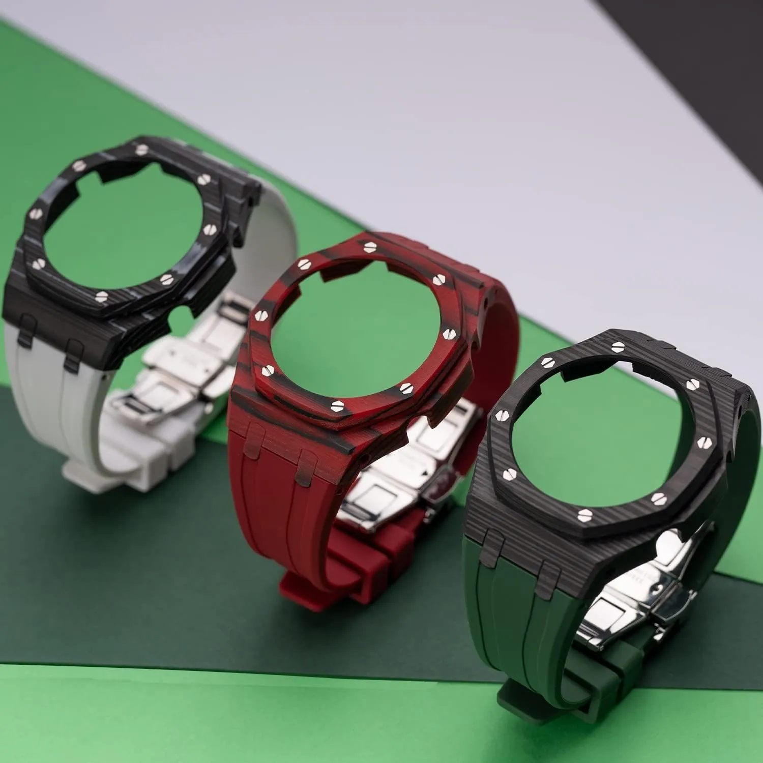 modification kit luxury protective rubber sports band butterfly buckle 3rd redwood hardware carbon fiber case for ga2100 2110 gen3 gen4 