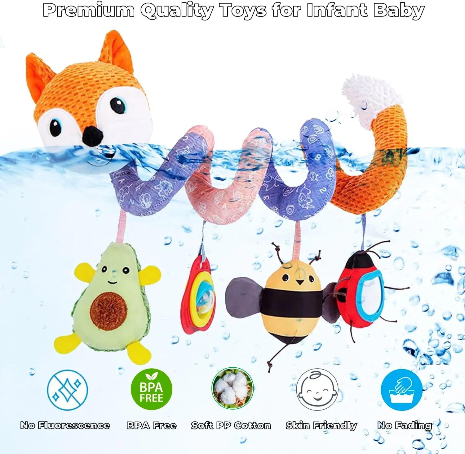 Month Carseat Stroller Toys Infant Spiral balk alga Activity Toy 0-6 Months, Hanging Toys for Babies Newborn Boys Girls 0-6-12 Months - Orange Fox Car Seat Toys, Baby Toy 3-6 