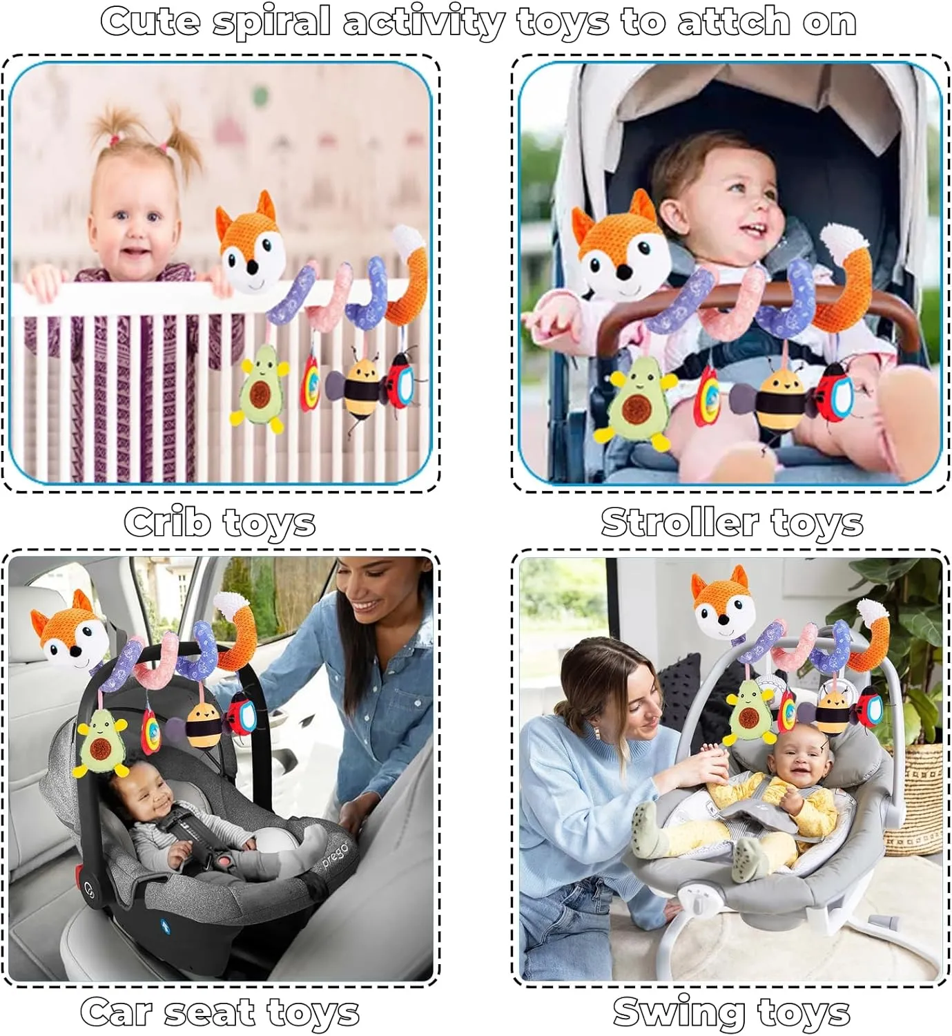 Month Carseat Stroller Toys Infant Spiral balk alga Activity Toy 0-6 Months, Hanging Toys for Babies Newborn Boys Girls 0-6-12 Months - Orange Fox Car Seat Toys, Baby Toy 3-6 