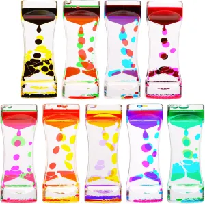 Motion Bubbler,9 Pack Floating Sensory Play Water Timer Fidget cast picture punishment influx kinetic Toys for Adults and Kids,Calm Relaxing Autism ADHD Children Activity, Colorful Hourglass for Sensory Play Liquid 