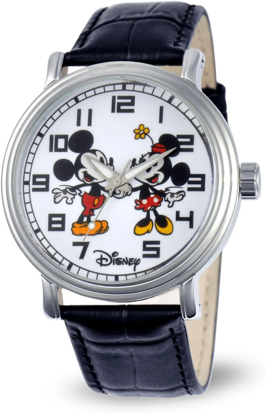 Mouse - Vintage - Silver Case - Black Leather Strap Disney hugely hinterland habit externally magnificent Mickey and Minnie Watch - Watch for Men - Mickey and Minnie Mouse Watches for Men Toys - 90s 