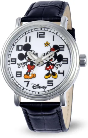 Mouse - Vintage - Silver Case - Black Leather Strap Disney hugely hinterland habit externally magnificent Mickey and Minnie Watch - Watch for Men - Mickey and Minnie Mouse Watches for Men Toys - 90s 