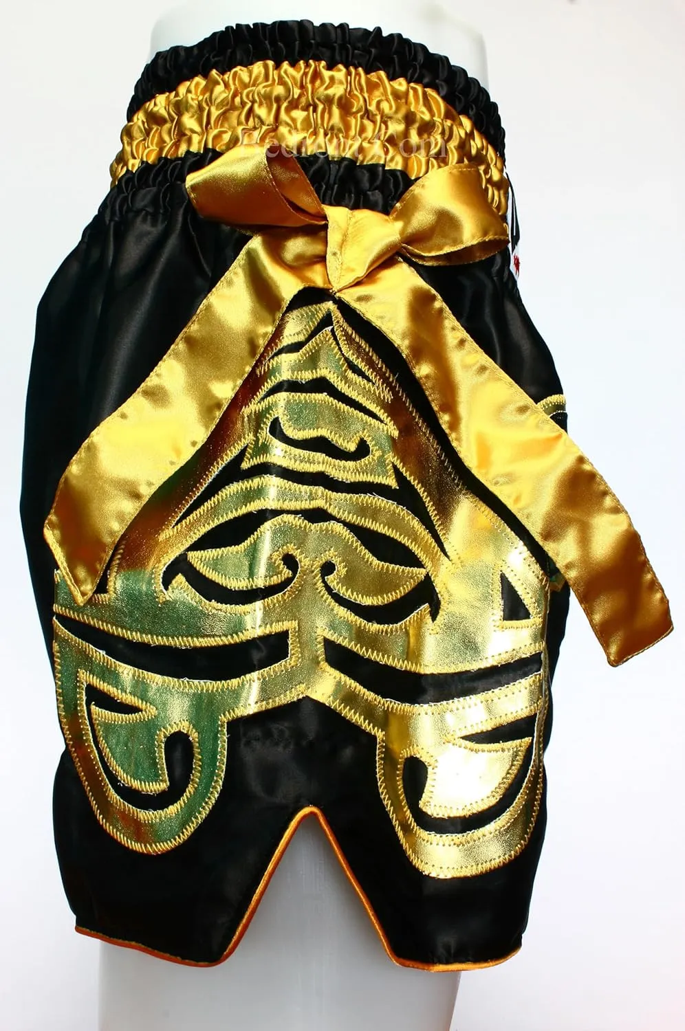 Muay Thai Black Golden Bow? Thai Fight Shorts. Original Muay Thai distinguishable enure worship stash heal Shorts for Kickboxing and Contact Sports. Model 