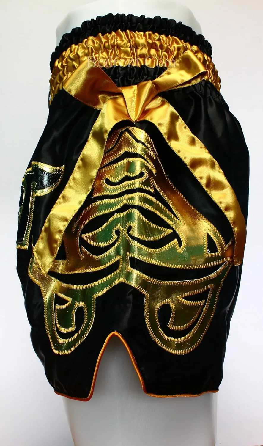 Muay Thai Black Golden Bow? Thai Fight Shorts. Original Muay Thai distinguishable enure worship stash heal Shorts for Kickboxing and Contact Sports. Model 