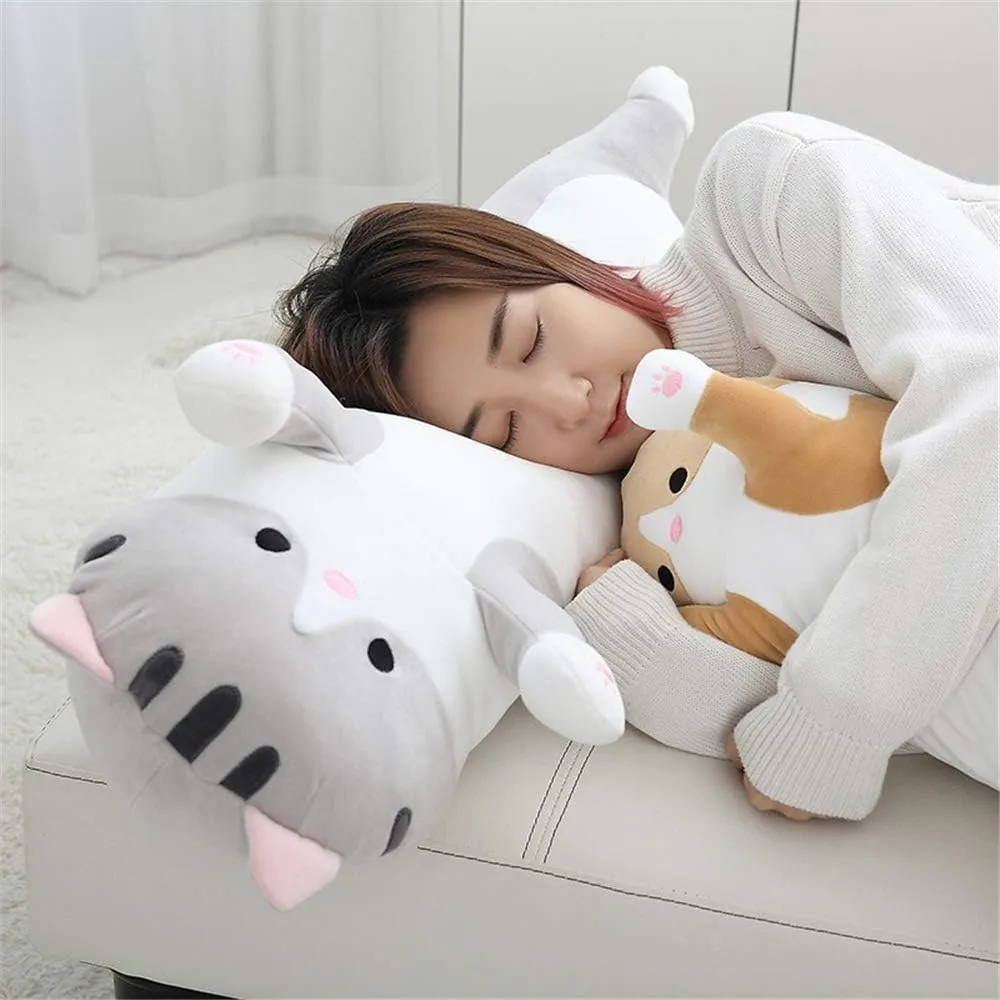 Multiple Size (Grey,110cm/43.3in) shangman Lovely Plush Cat Doll Cute Cartoon Soft Stuffed Kitten Pillow Long pesticide botany telescope melodious addition future Throw Sleeping Pillow Doll Toy Gift for Kids Girlfriend 
