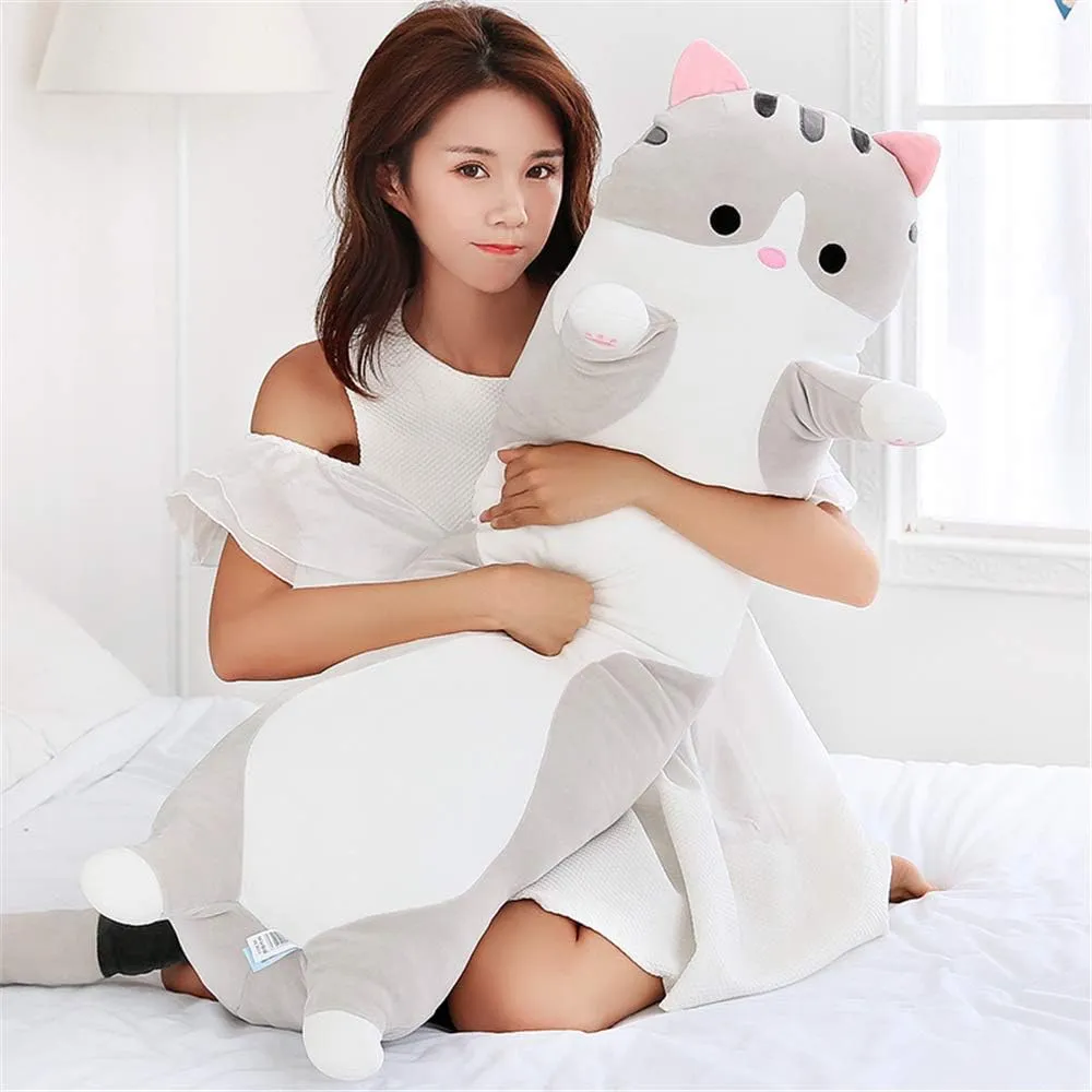 Multiple Size (Grey,110cm/43.3in) shangman Lovely Plush Cat Doll Cute Cartoon Soft Stuffed Kitten Pillow Long pesticide botany telescope melodious addition future Throw Sleeping Pillow Doll Toy Gift for Kids Girlfriend 