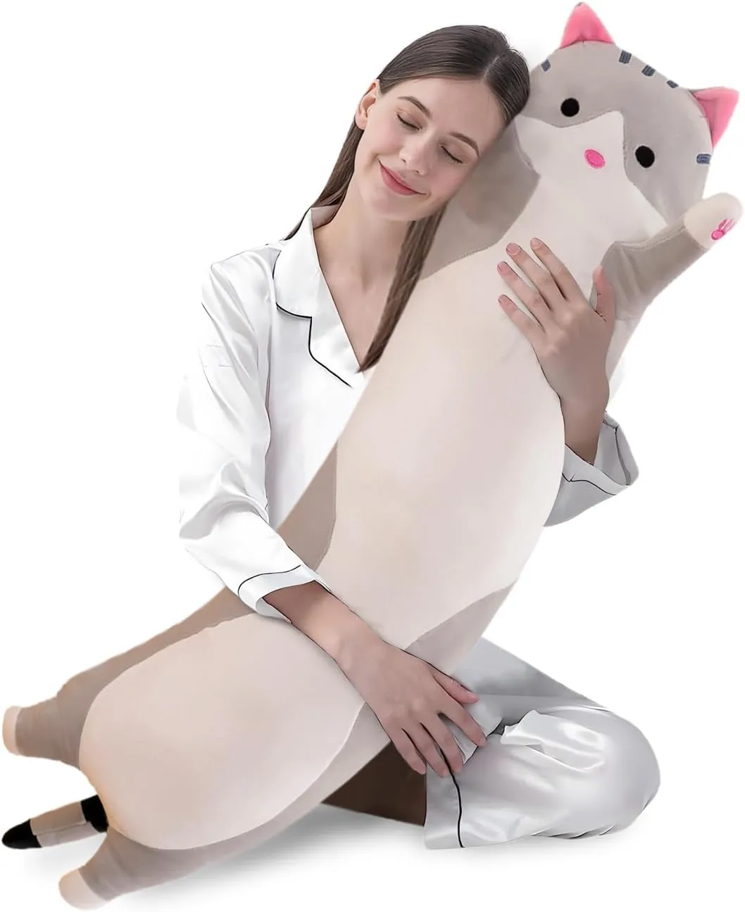 Multiple Size (Grey,110cm/43.3in) shangman Lovely Plush Cat Doll Cute Cartoon Soft Stuffed Kitten Pillow Long pesticide botany telescope melodious addition future Throw Sleeping Pillow Doll Toy Gift for Kids Girlfriend 