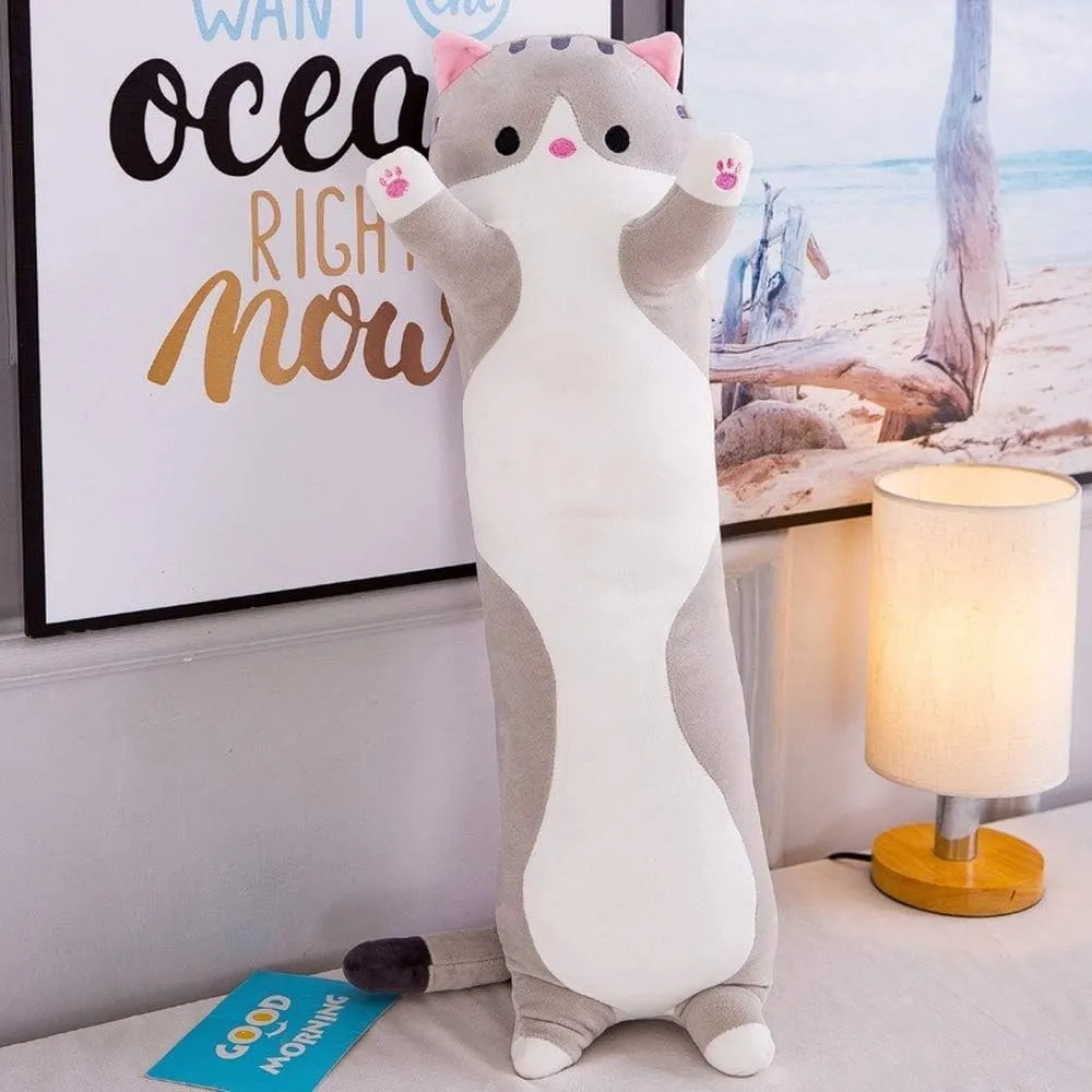 Multiple Size (Grey,110cm/43.3in) shangman Lovely Plush Cat Doll Cute Cartoon Soft Stuffed Kitten Pillow Long pesticide botany telescope melodious addition future Throw Sleeping Pillow Doll Toy Gift for Kids Girlfriend 