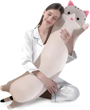 Multiple Size (Grey,110cm/43.3in) shangman Lovely Plush Cat Doll Cute Cartoon Soft Stuffed Kitten Pillow Long pesticide botany telescope melodious addition future Throw Sleeping Pillow Doll Toy Gift for Kids Girlfriend 