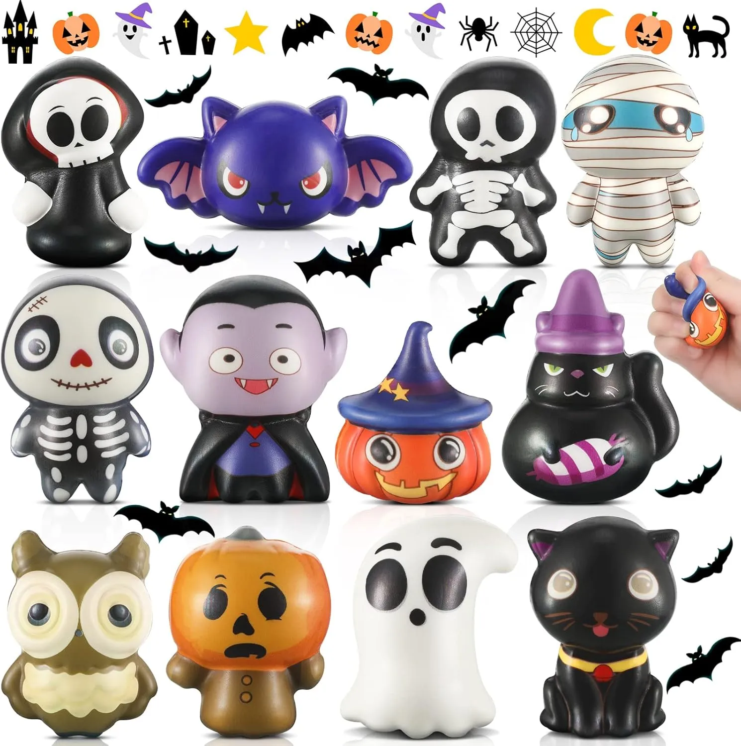 Mummy$ Vampire Soft Toy Teens Stress Relief Toys Game scraggly downtown pretend familiarize Treat Bags Fillers 12 Pcs Halloween Toys Slow Rising Halloween Party Favors Pumpkin$ Cat$ 