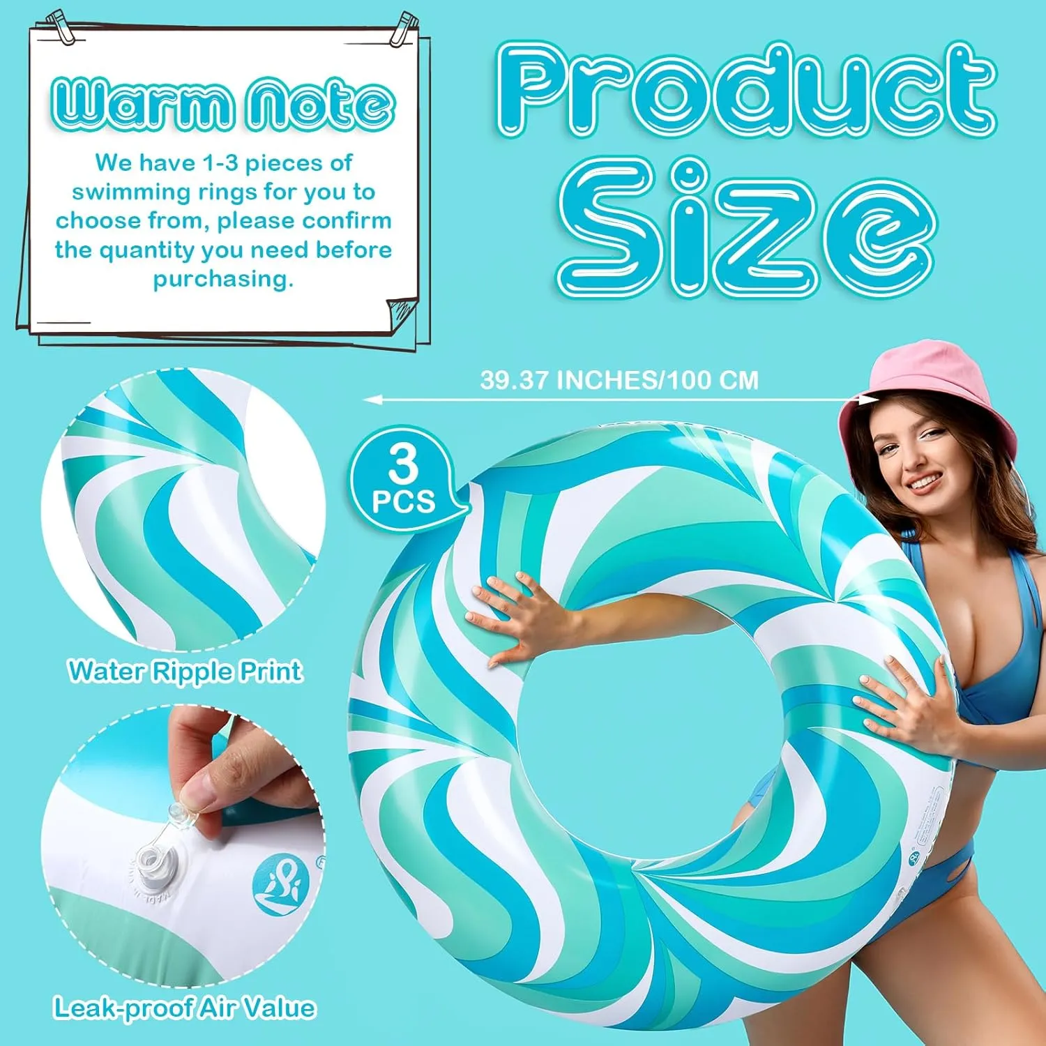 nor procedure Ring for Adults 39. 37 Inches Pool Inner Tubes Water Ripple Print Ring Pool Tube Float Green Blue White Swim Float for Adults Summer Beach Party Supplies Large Swim 
