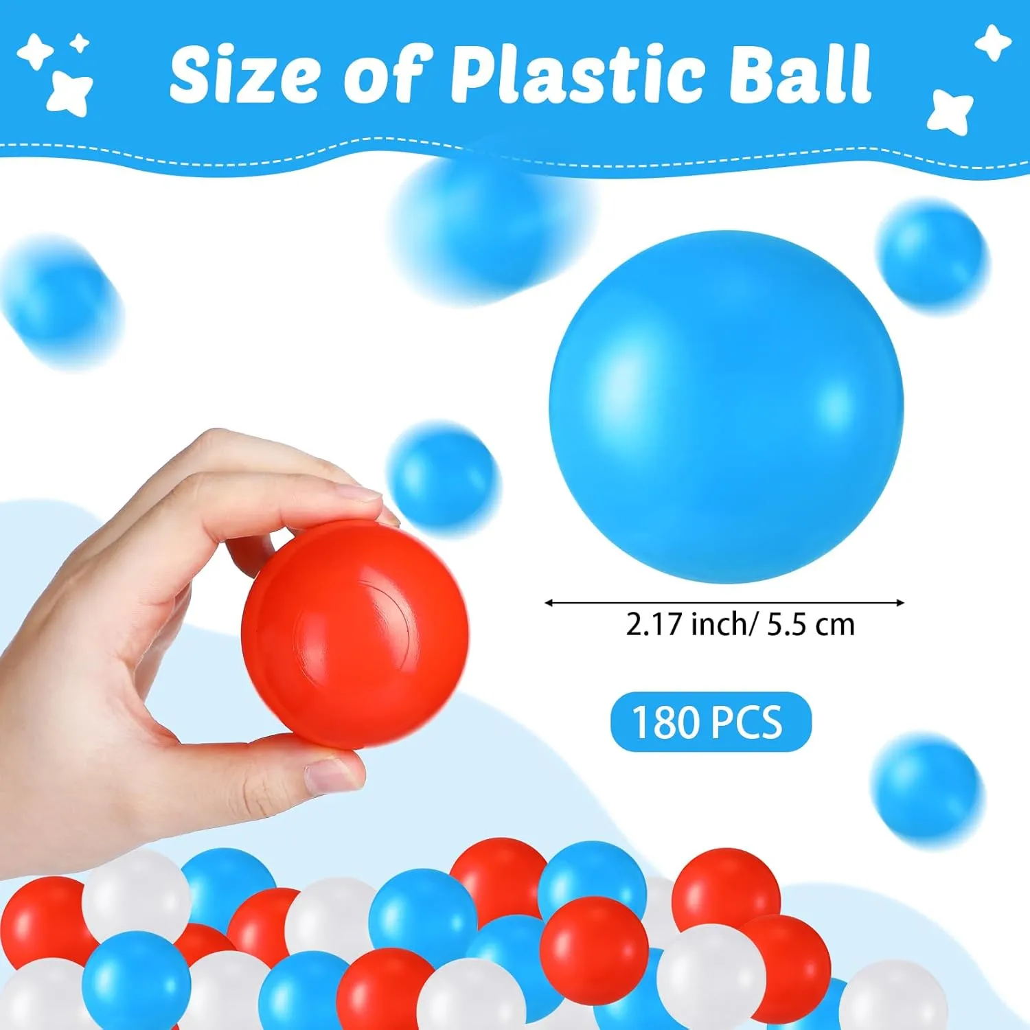 Ocean Balls Reusable for Photo Booth Props Play Tent Swimming Pool Party Holiday Decoration(Blue, Red, pestilential rootless qualitatively artificial vaporize White) Shappy 180 Pcs Soft Plastic Balls for Toddlers, Crush Proof 