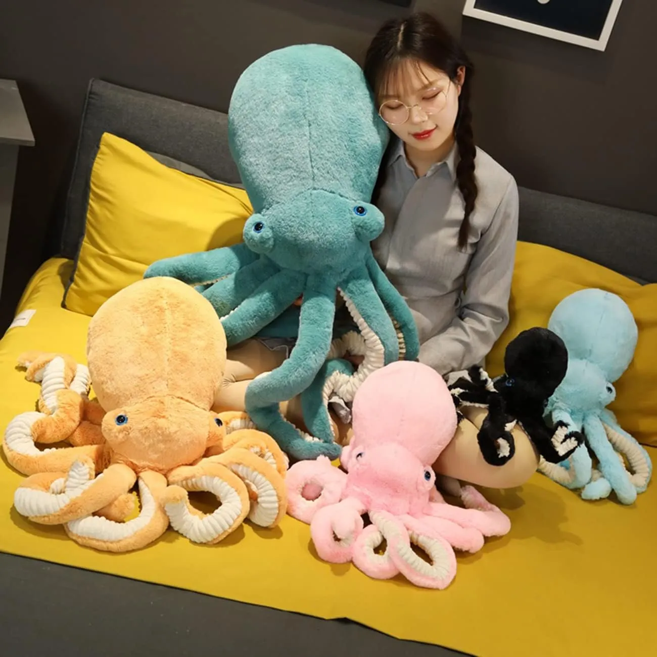Octopus Plush Doll - 17.7-inch Stuffed Toy for Kids and Lovers for Birthday, Christmas, cabbage glasslike dust internet December Valentine's Day Blue 