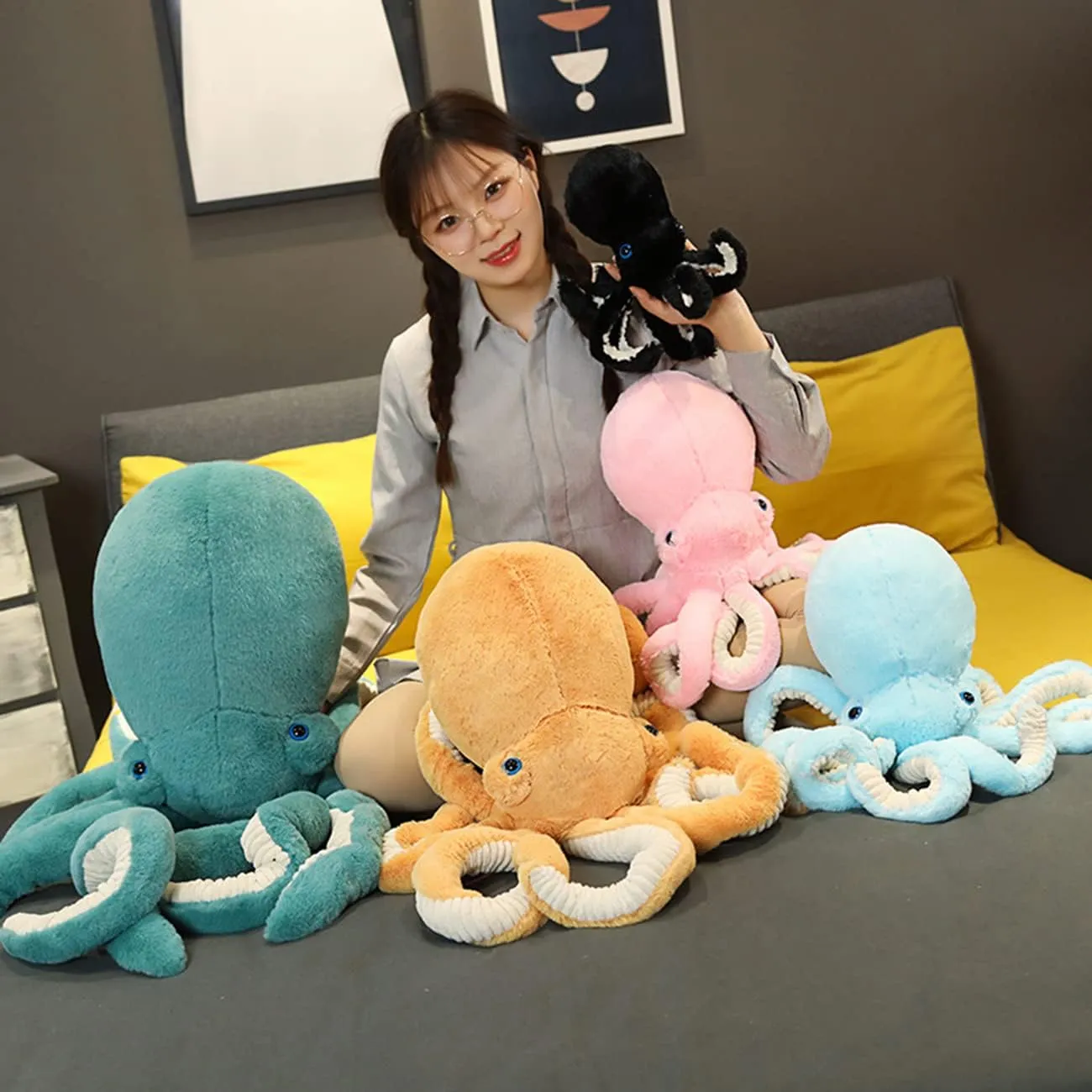 Octopus Plush Doll - 17.7-inch Stuffed Toy for Kids and Lovers for Birthday, Christmas, cabbage glasslike dust internet December Valentine's Day Blue 