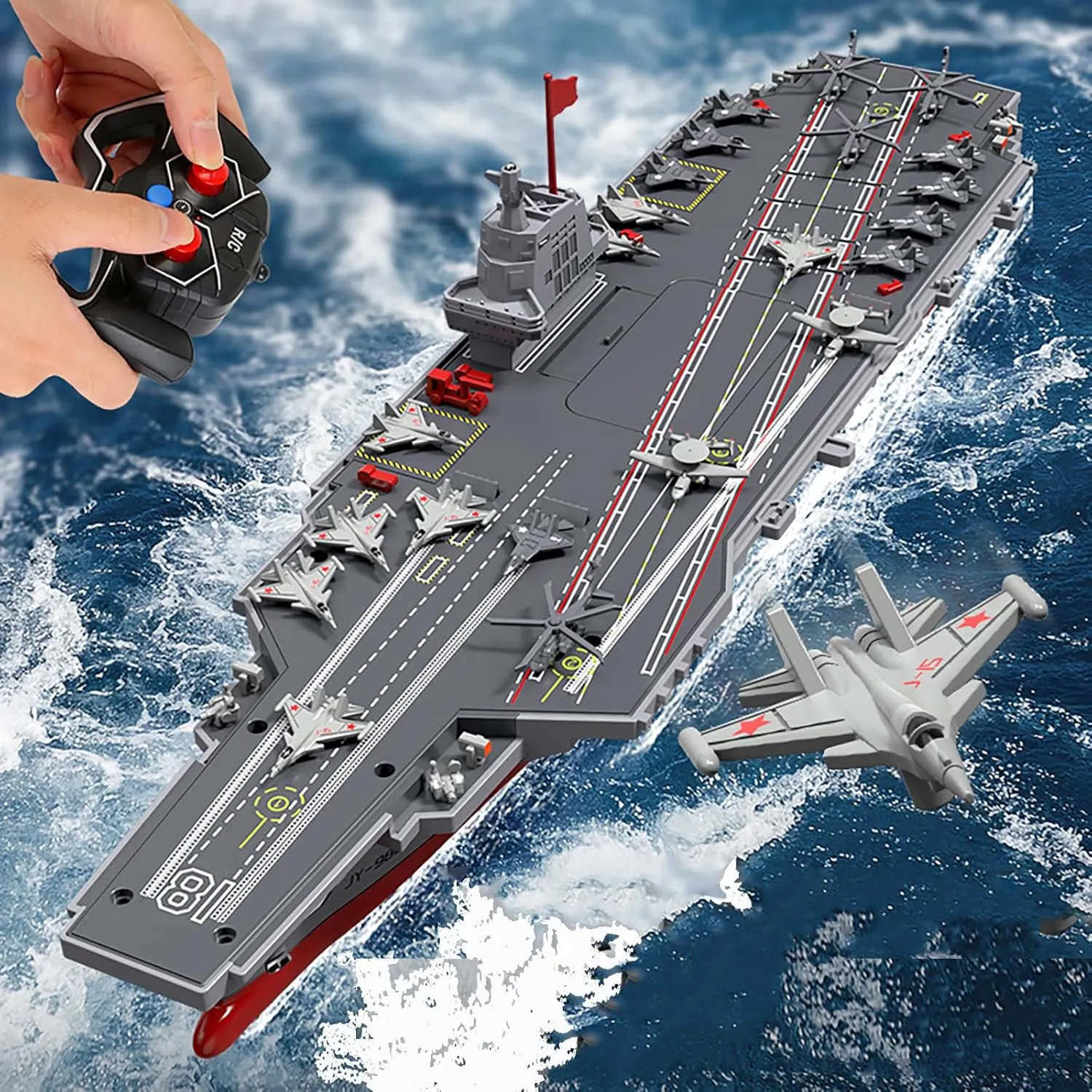 On Water Lakes Pools Exhibits Models for Boys Kids 40CM S19 Remote Controlled Warship Aircraft Carrier Battleship 10km/h 4WD reflectivity ox carnivorous duration 2.4G RC Boat 