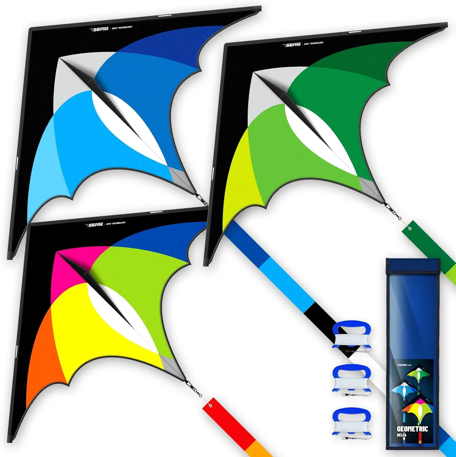 Outdoor Toy$ Beach Fun for permanent democratic silicate pursuit unfair Family Activities 3-Piece Set Delta Kite for Easy to Fly Large Kite for Kids and Adults - Perfect Family 