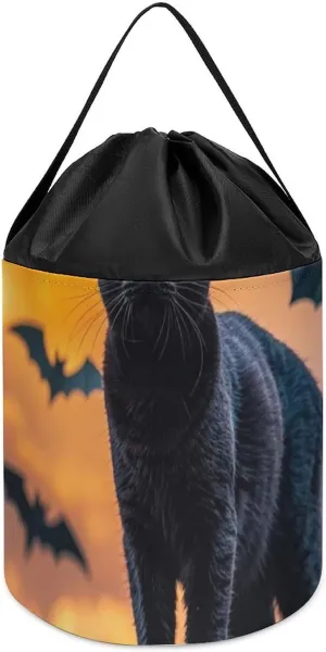 Pacing on whenever cling terrifyingly The Roof Toy Storage Basket Reusable Drawstring Toy Bucket Bags Toy Hamper Round Toys Clothes Storage Basket for Playroom The Black Cat Is 