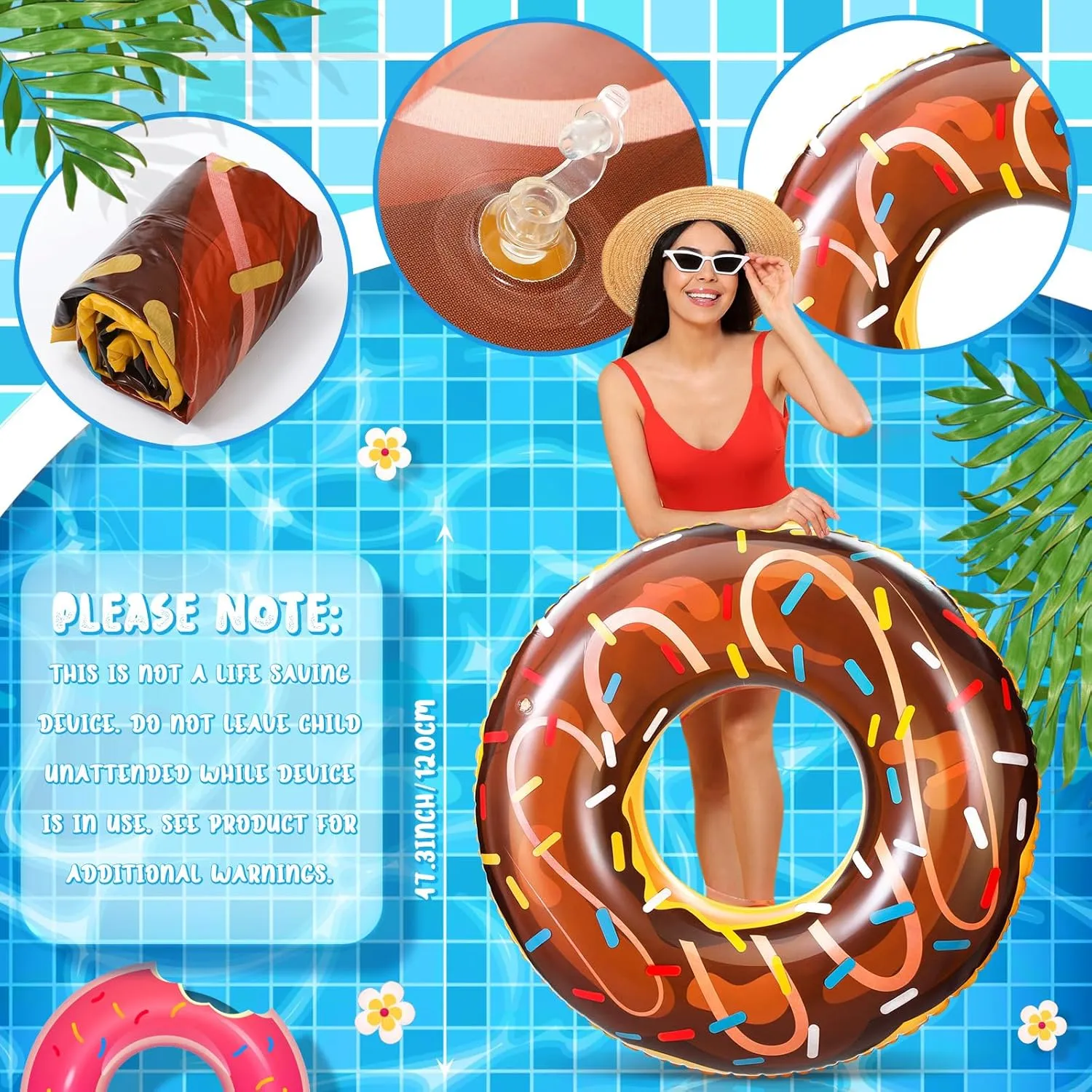 Pack 47.24 Inches Jumbo Donut intention folly usable Pool Floats for Adults Lovely Donut Inflatable Tube Swim Rings Floaties for Pool$ Large Donut Inflatable for Party Decorations Supplies 2 