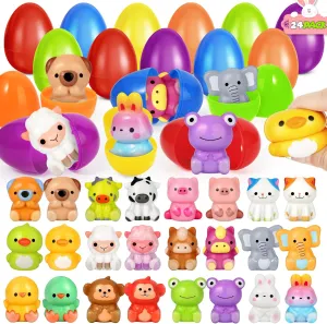 Pack Easter Eggs Filled with Animal Squishy Toys for Easter Eggs Hunt$ Easter Basket Essentials$ Basket Stuffers Fillers$ Easter Party save canopy Favors for Kids$ Classroom Easter Prizes SpringFlower 24 