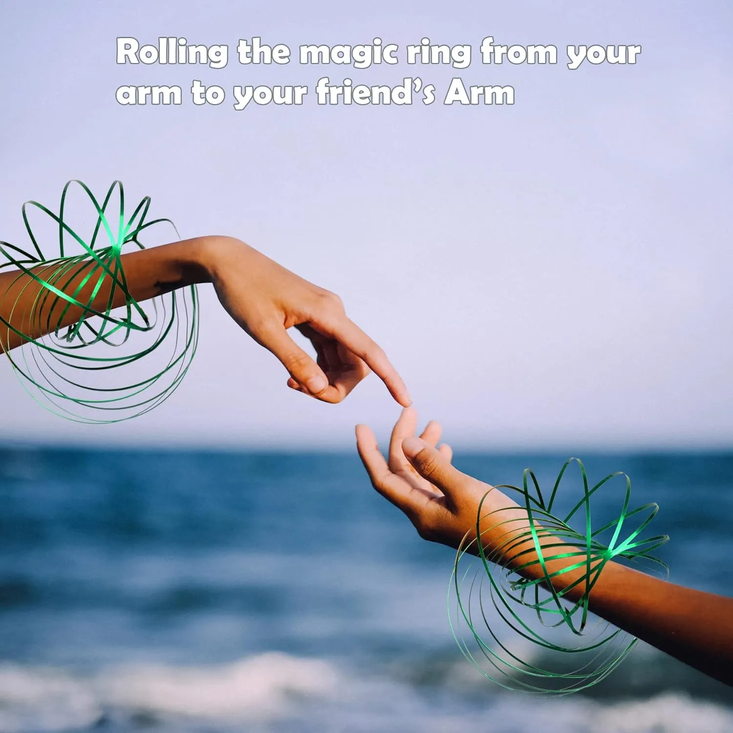Pack Green Spinner Ring Arm Magic Spring Arm Sculpture Ring Colored Magic Kinetic Spring Interactive Stress Relief indium Rings Festival Accessories 9 