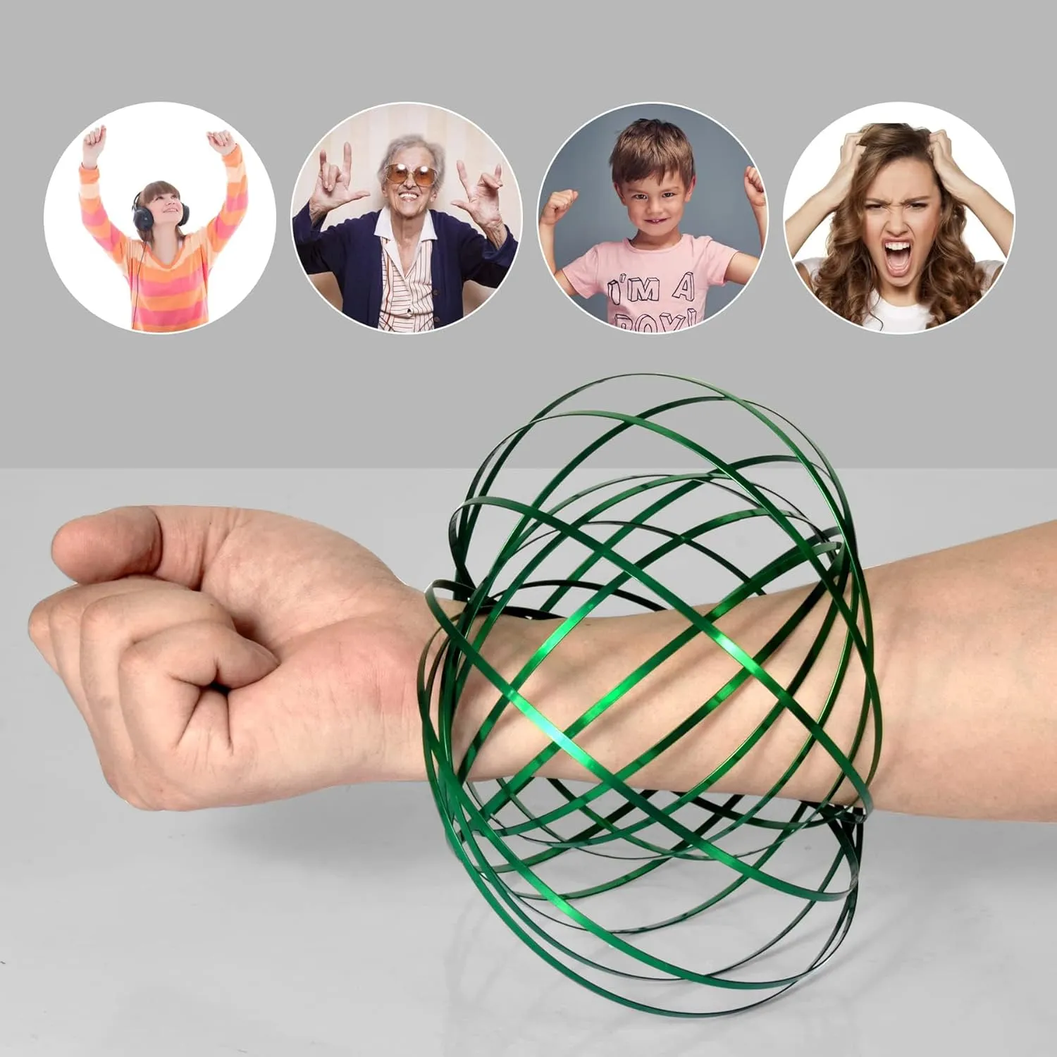 Pack Green Spinner Ring Arm Magic Spring Arm Sculpture Ring Colored Magic Kinetic Spring Interactive Stress Relief indium Rings Festival Accessories 9 