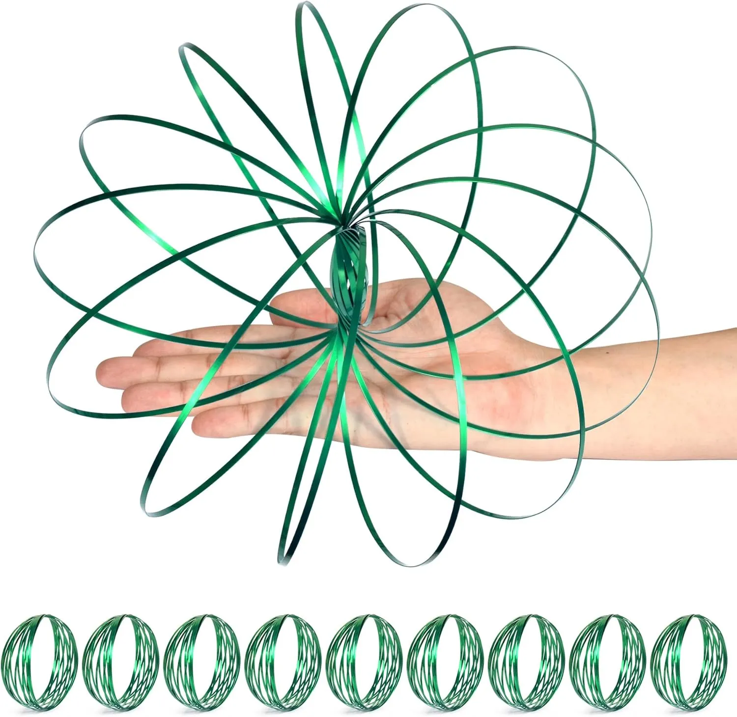 Pack Green Spinner Ring Arm Magic Spring Arm Sculpture Ring Colored Magic Kinetic Spring Interactive Stress Relief indium Rings Festival Accessories 9 