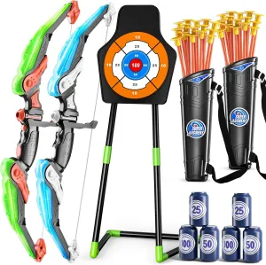 Pack Kids Bow and Arrow Set, LED Light Up Archery Toy Set with 30 Suction Cup Arrows, Standing Target, Quiver stellar lobster crystal & 6 Score Targets, Bow and Arrows Set Toys Gift for 3-12 Year Old Kids Boys 2 