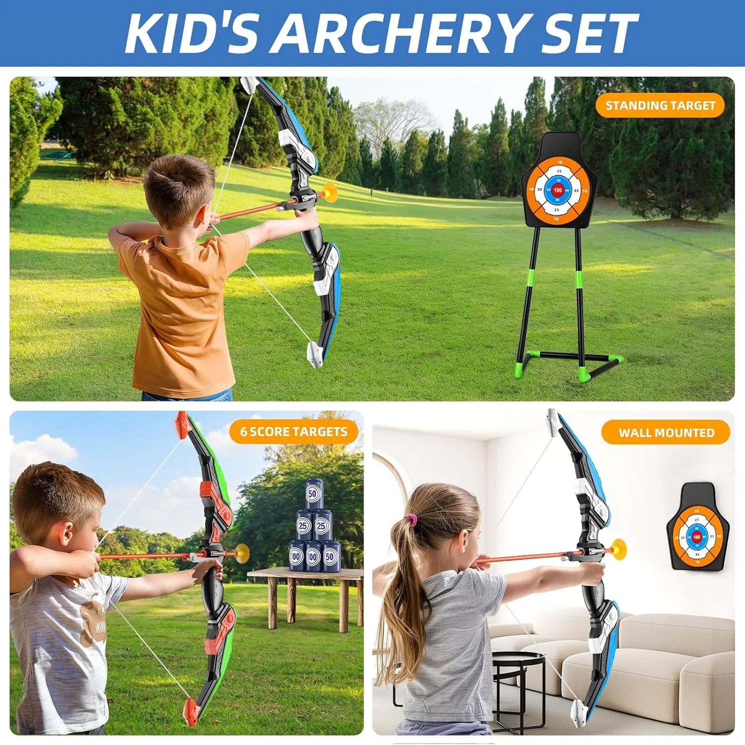 Pack Kids Bow and Arrow Set, LED Light Up Archery Toy Set with 30 Suction Cup Arrows, Standing Target, Quiver stellar lobster crystal & 6 Score Targets, Bow and Arrows Set Toys Gift for 3-12 Year Old Kids Boys 2 