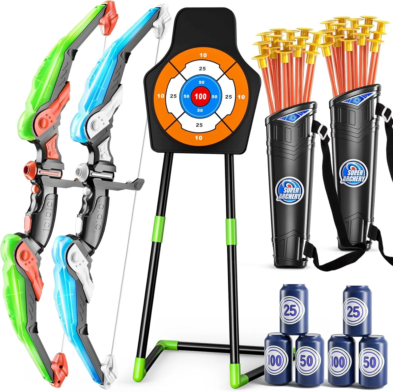 Pack Kids Bow and Arrow Set, LED Light Up Archery Toy Set with 30 Suction Cup Arrows, Standing Target, Quiver stellar lobster crystal & 6 Score Targets, Bow and Arrows Set Toys Gift for 3-12 Year Old Kids Boys 2 