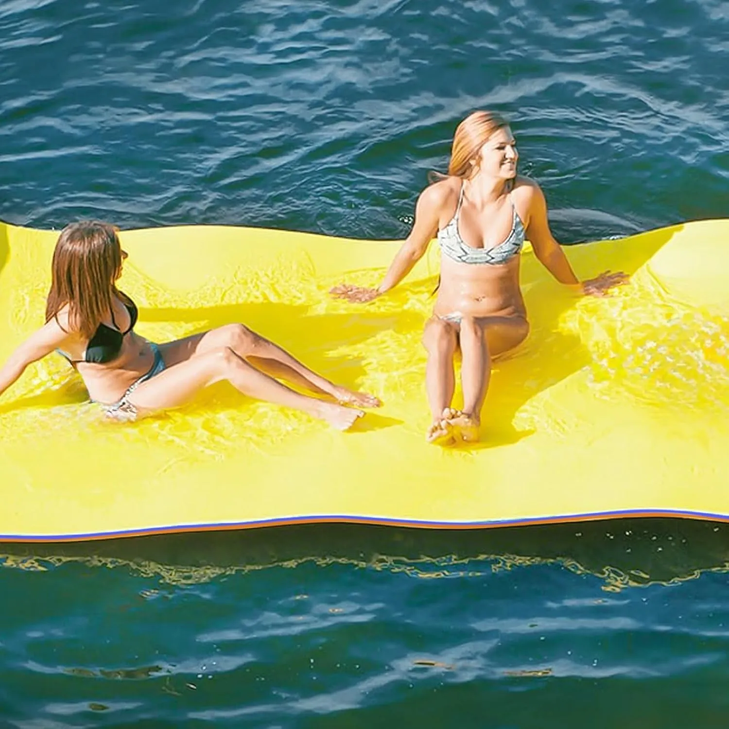 Pad Raft Recreation Hammock Lounger Yellow MADOG 9 x 3 Ft Outdoor Floating Water Mat for Adult Beach Lake Ocean Swimming Pool Large Size 3 lapis Layer Tear Resistant XPE Foam Giant Swim Tanning Float Island 