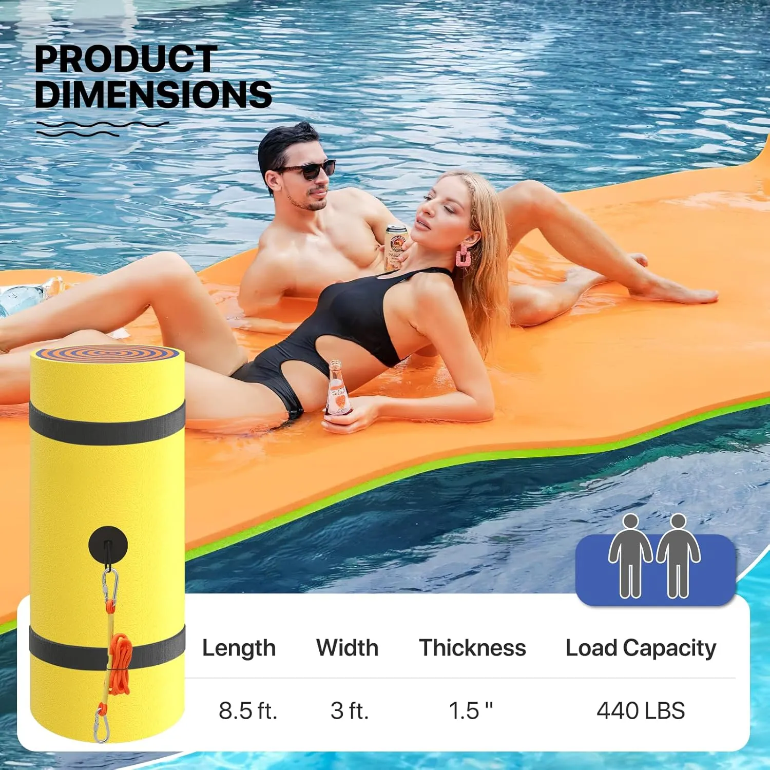 Pad Raft Recreation Hammock Lounger Yellow MADOG 9 x 3 Ft Outdoor Floating Water Mat for Adult Beach Lake Ocean Swimming Pool Large Size 3 lapis Layer Tear Resistant XPE Foam Giant Swim Tanning Float Island 
