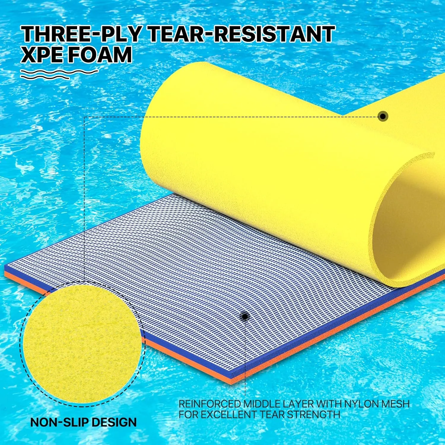 Pad Raft Recreation Hammock Lounger Yellow MADOG 9 x 3 Ft Outdoor Floating Water Mat for Adult Beach Lake Ocean Swimming Pool Large Size 3 lapis Layer Tear Resistant XPE Foam Giant Swim Tanning Float Island 