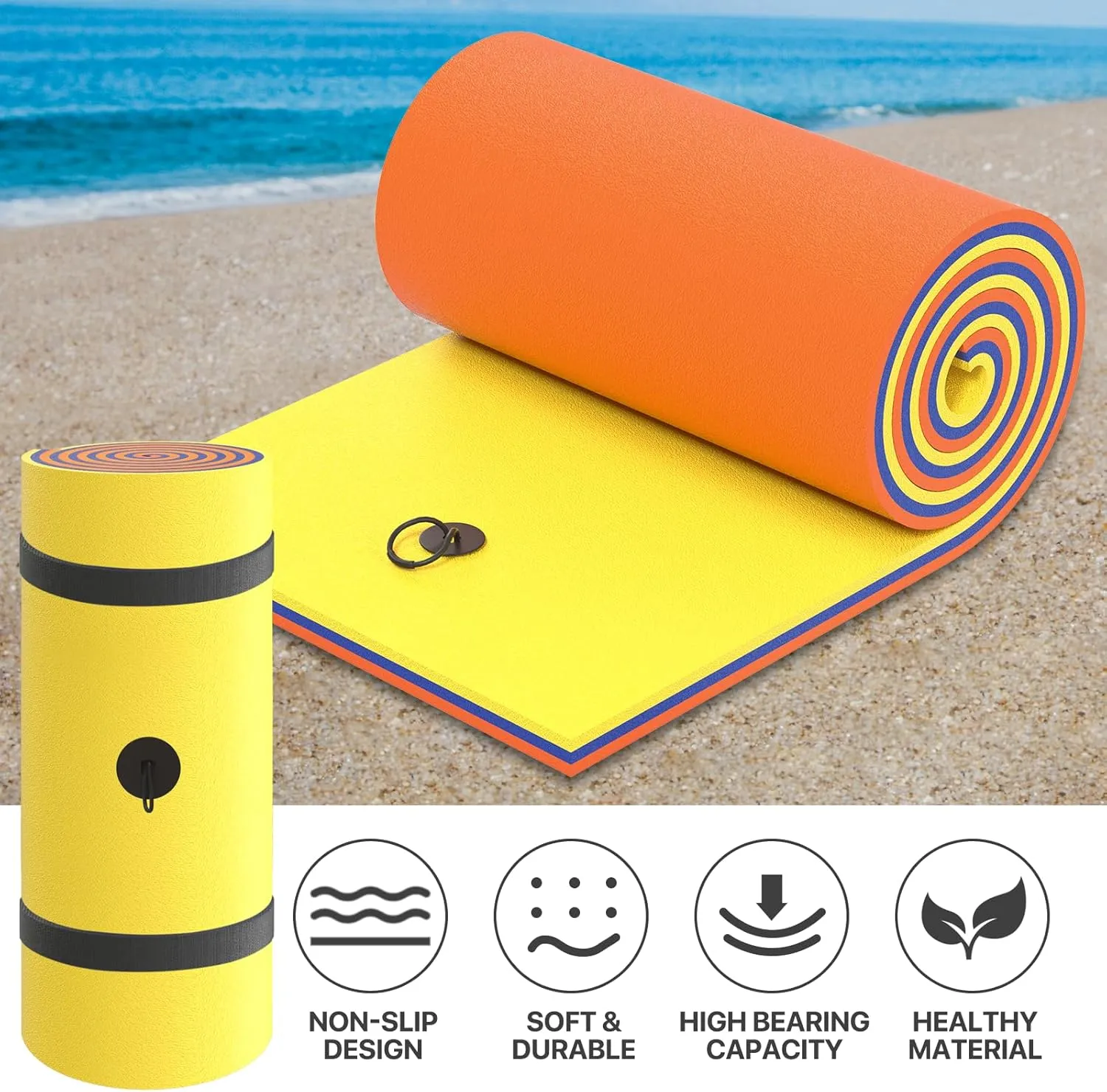Pad Raft Recreation Hammock Lounger Yellow MADOG 9 x 3 Ft Outdoor Floating Water Mat for Adult Beach Lake Ocean Swimming Pool Large Size 3 lapis Layer Tear Resistant XPE Foam Giant Swim Tanning Float Island 