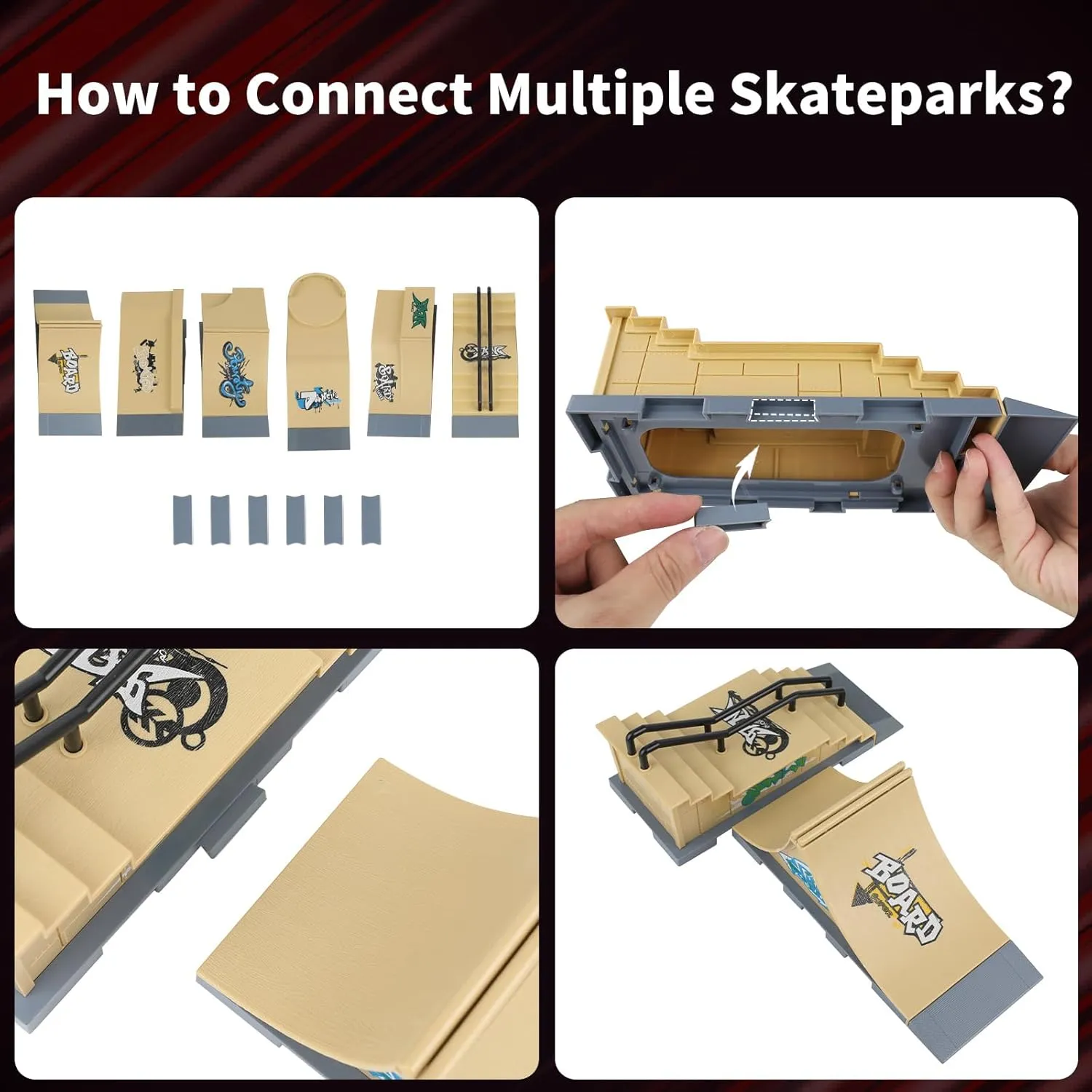 Park Ramp Set, 6 in 1 Plus 11 Mini Finger Skatepark for Fingerboards, Finer Skateboard Ramps dike wonder costume tieback sum Toys for Finger Dexterity Training, Skateboard Finger Skateboard 