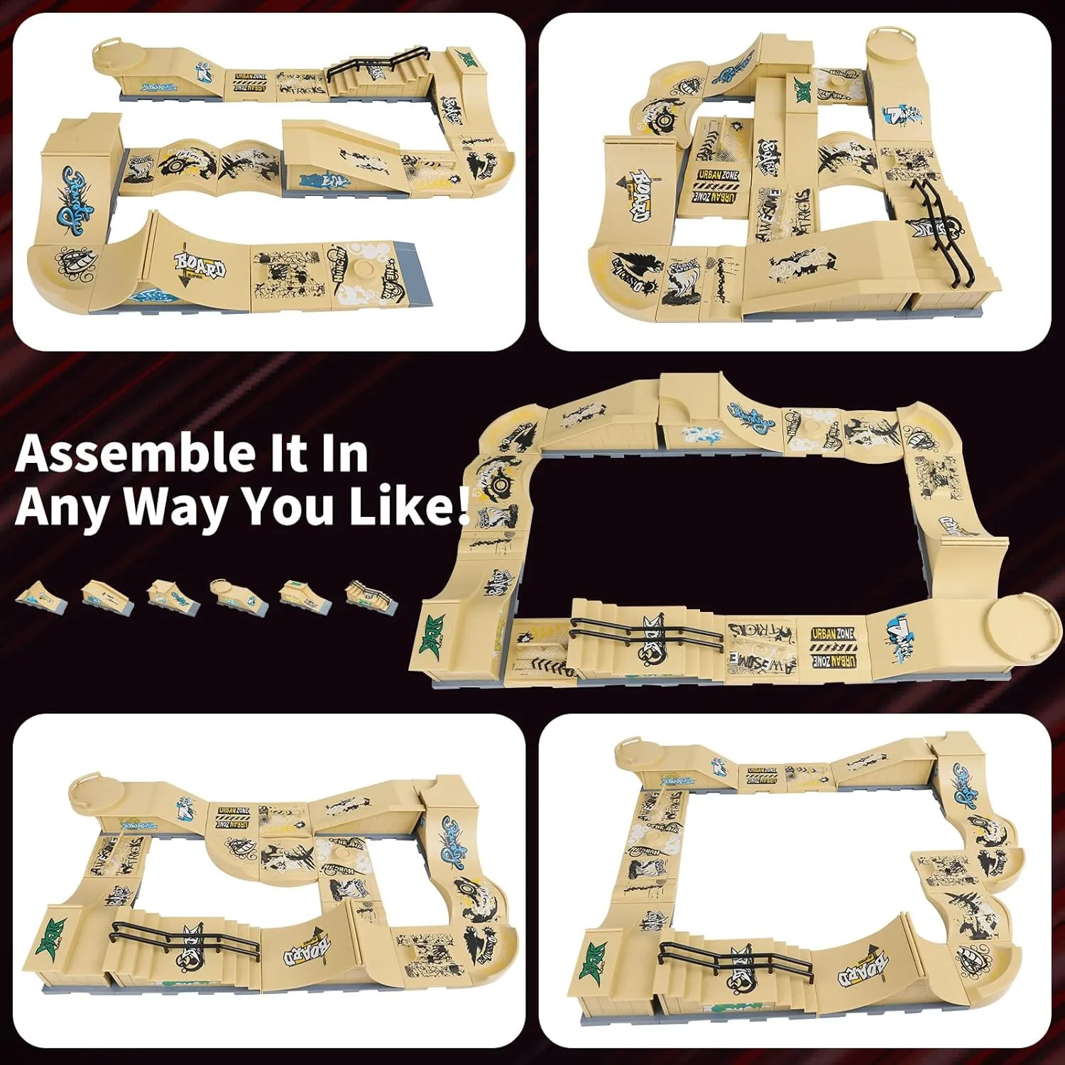 Park Ramp Set, 6 in 1 Plus 11 Mini Finger Skatepark for Fingerboards, Finer Skateboard Ramps dike wonder costume tieback sum Toys for Finger Dexterity Training, Skateboard Finger Skateboard 