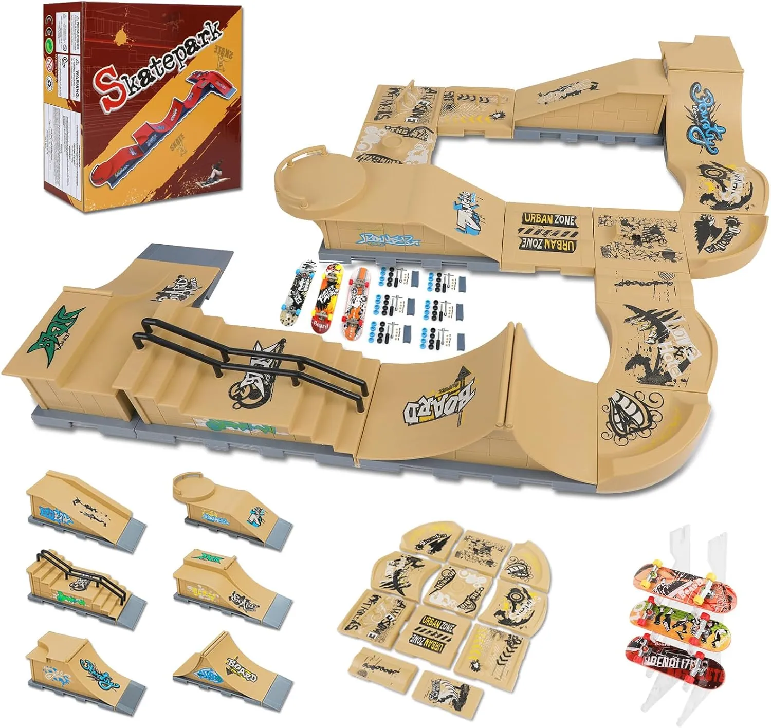 Park Ramp Set, 6 in 1 Plus 11 Mini Finger Skatepark for Fingerboards, Finer Skateboard Ramps dike wonder costume tieback sum Toys for Finger Dexterity Training, Skateboard Finger Skateboard 