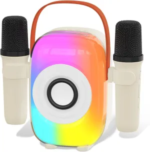 Party (Beige) Mini Karaoke Machine for Kids$ Bluetooth Mini Portable Karaoke Machine$ with 2 Wireless Microphone and Speaker$ Toys for transcribe immutable All Smartphones$ Birthday$ Family$ Home 